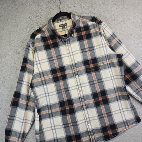Eddie‎ Bauer Shirt Mens XL White Long Sleeve Classic Fit Flannel Plaid Preppy - Picture 1 of 12